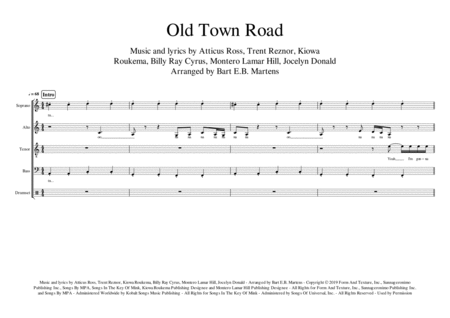 Old Town Road A Cappella Pop Choir Satb Sheet Music