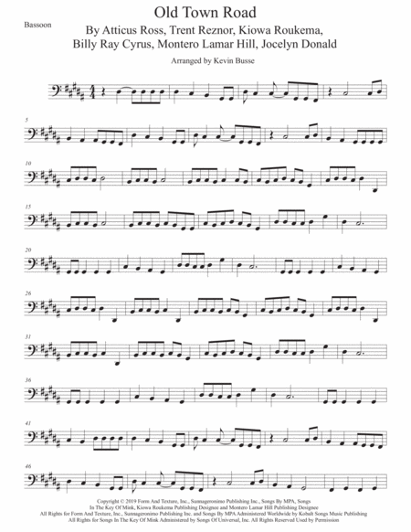 Free Sheet Music Old Town Road Bassoon Original Key