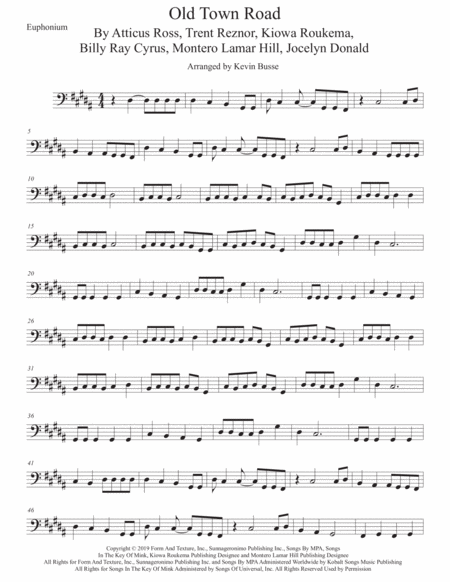 Old Town Road Euphonium Original Key Sheet Music