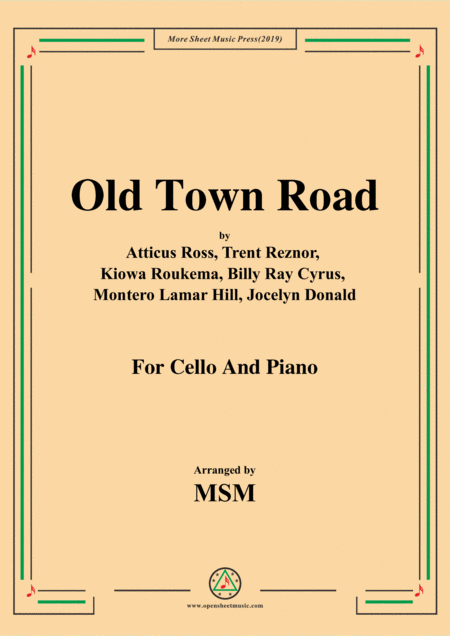 Free Sheet Music Old Town Road For Cello And Piano