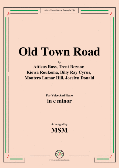 Old Town Road In C Minor For Voice And Piano Sheet Music