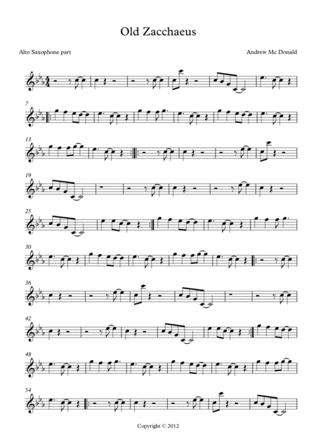 Free Sheet Music Old Zacchaeus Eb Alto Saxophone Score