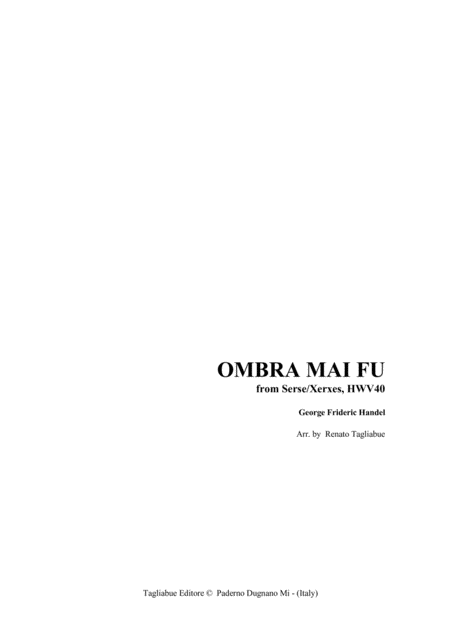 Ombra Mai Fu For Soprano Or Tenor Organ And Ad Libitum Instrument In C Sheet Music