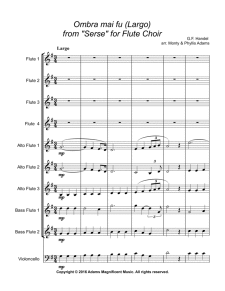 Ombra Mai Fu Largo From Serse For Flute Choir Sheet Music