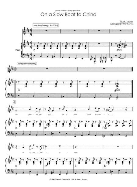 Free Sheet Music On A Slow Boat To China Bette Midler Version Piano Vocal D Major