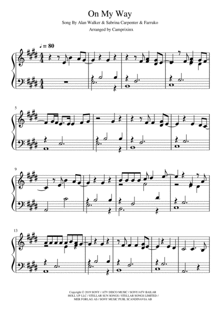 Free Sheet Music On My Way Alan Walker Easy Version Piano Sheet