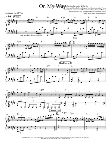 On My Way By Alan Walker Piano Version Sheet Music