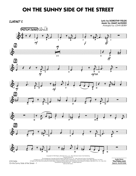 Free Sheet Music On The Sunny Side Of The Street Arr John Berry Bb Clarinet 2