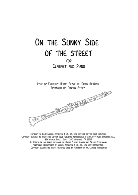 Free Sheet Music On The Sunny Side Of The Street For Clarinet And Piano