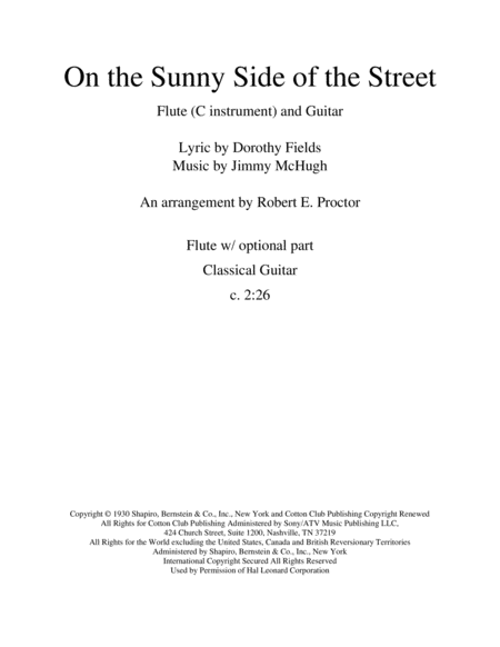 On The Sunny Side Of The Street For Flute And Guitar Sheet Music