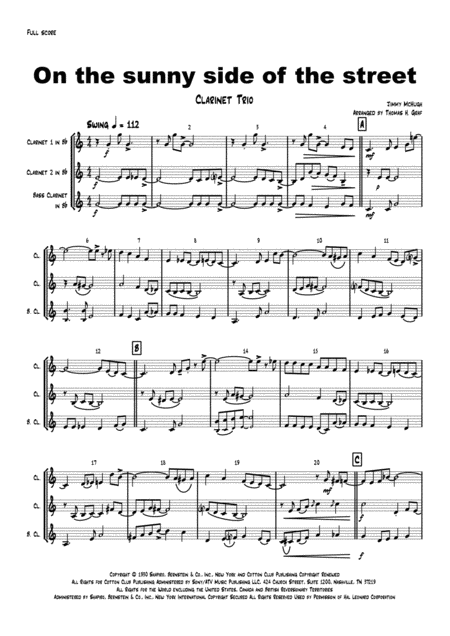 Free Sheet Music On The Sunny Side Of The Street Jazz Classic Clarinet Trio