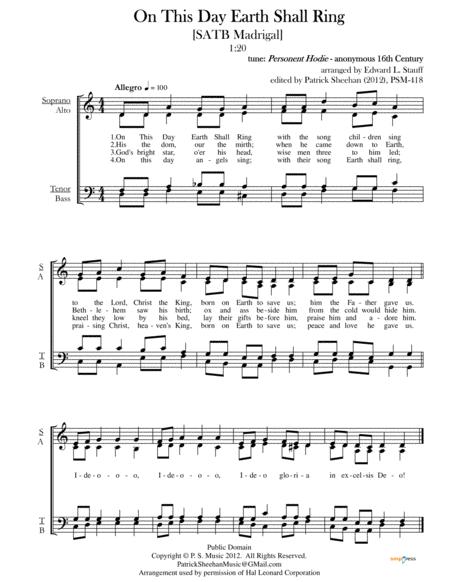 On This Day Earth Shall Ring Satb Madrigal Sheet Music