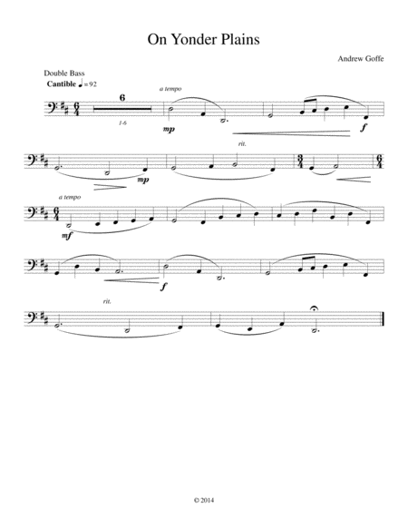 On Yonder Plains Double Bass Part Sheet Music