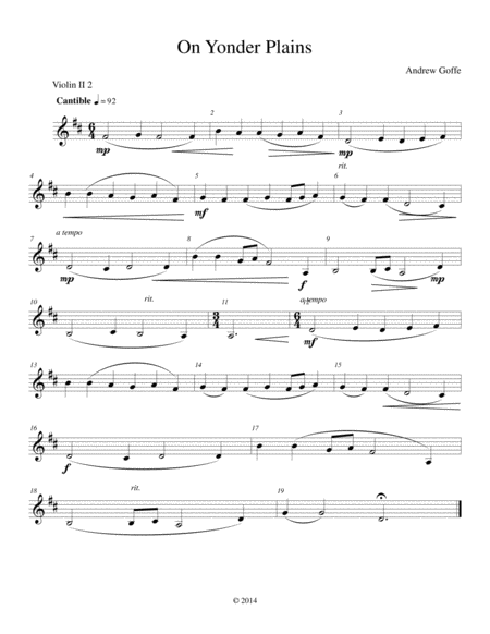 Free Sheet Music On Yonder Plains Violin 2 2 Part