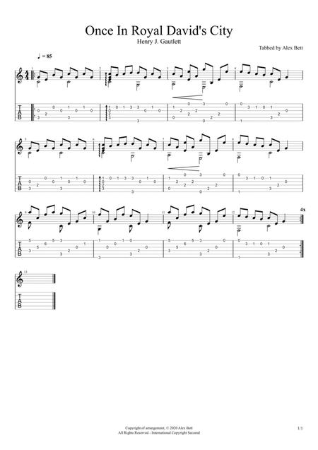 Once In Royal David City Solo Fingerstyle Guitar Arrangement Sheet Music