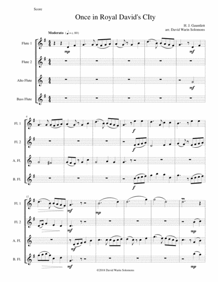 Once In Royal Davids City For Flute Quartet Sheet Music