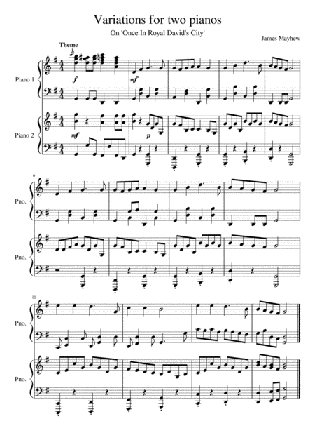 Once In Royal Davids City Variations For Two Pianos Sheet Music