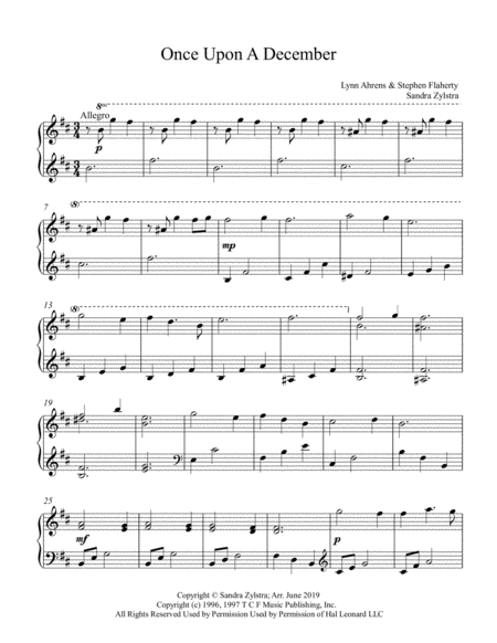 Once Upon A December Early Intermediate Piano Solo Sheet Music