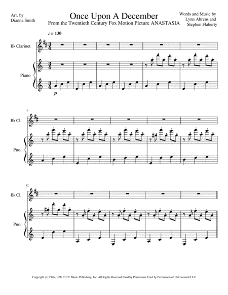 Free Sheet Music Once Upon A December From Anastasia Clarinet Solo And Piano Accompaniment