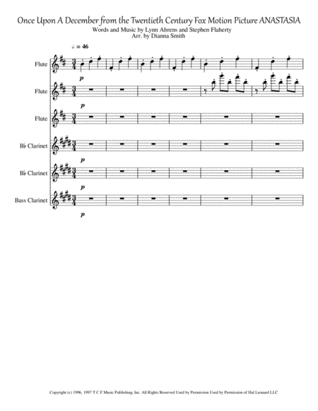 Once Upon A December From Anastasia Flute And Clarinet Choir Sheet Music