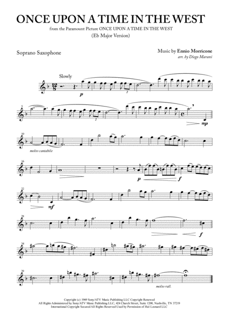 Once Upon A Time In The West For Saxophone Quartet Sheet Music