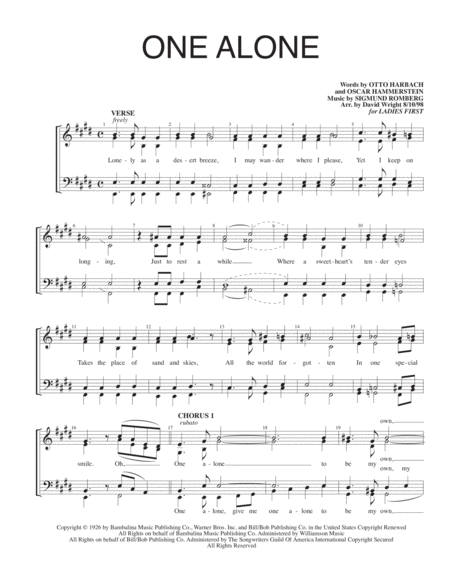 Free Sheet Music One Alone F Chorus Pricing