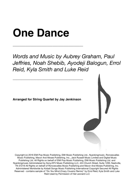 Free Sheet Music One Dance For String Quartet