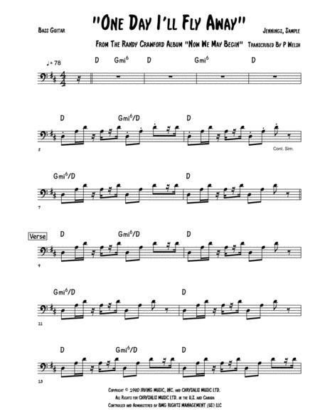 One Day I Ll Fly Away Bass Guitar Sheet Music