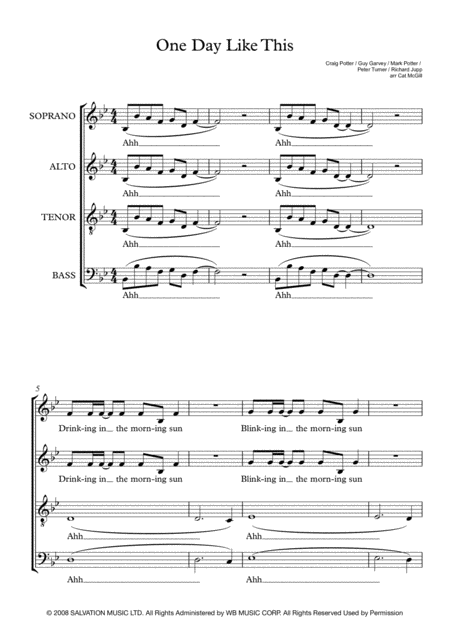 Free Sheet Music One Day Like This Arranged For A Cappella Community Choir