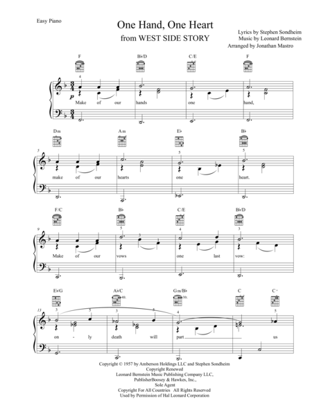 One Hand One Heart From West Side Story Sheet Music