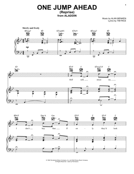 One Jump Ahead Reprise From Aladdin Sheet Music