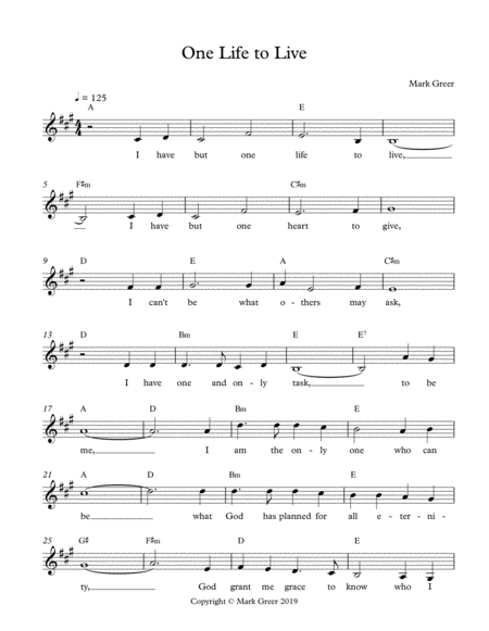 One Life To Live Sheet Music