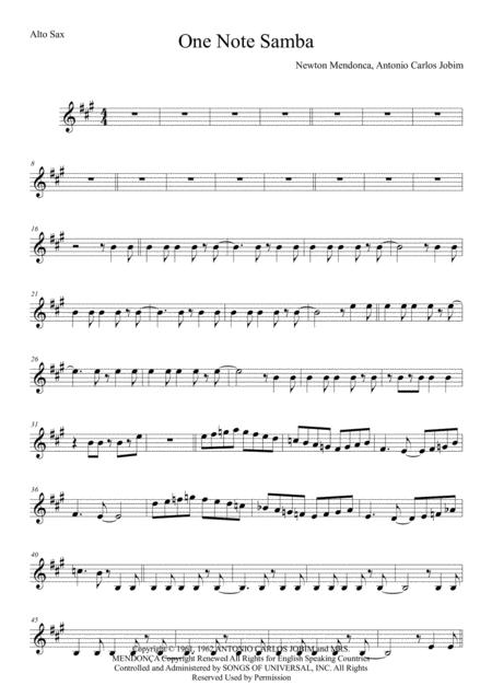 One Note Samba Samba De Uma Nota So Alto Sax Sheet Music