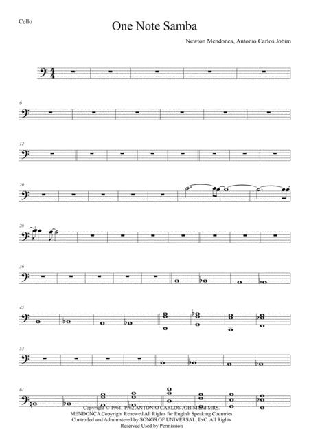 Free Sheet Music One Note Samba Samba De Uma Nota So Cello