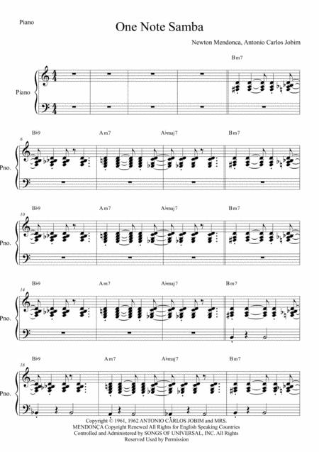 One Note Samba Samba De Uma Nota So Piano Sheet Music