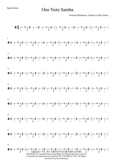 One Note Samba Samba De Uma Nota So Snare Drum Sheet Music