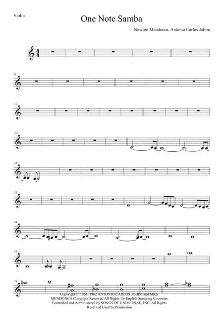 One Note Samba Samba De Uma Nota So Violin Sheet Music