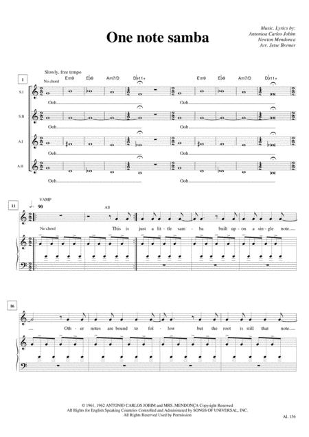 One Note Samba Ssaa Piano Sheet Music