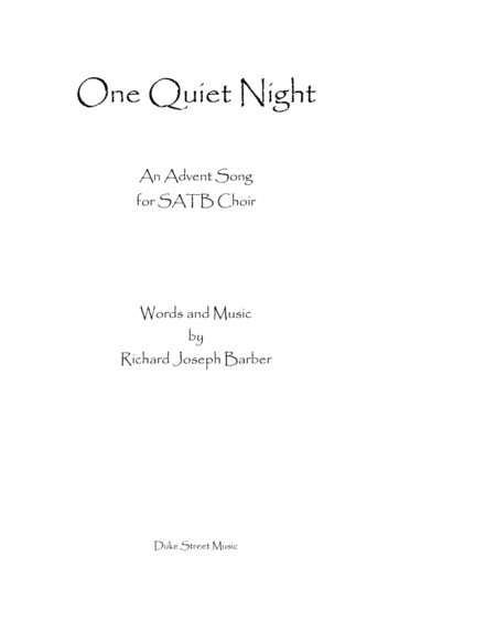 One Quiet Night An Advent Song Sheet Music