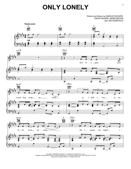 Free Sheet Music Only Lonely