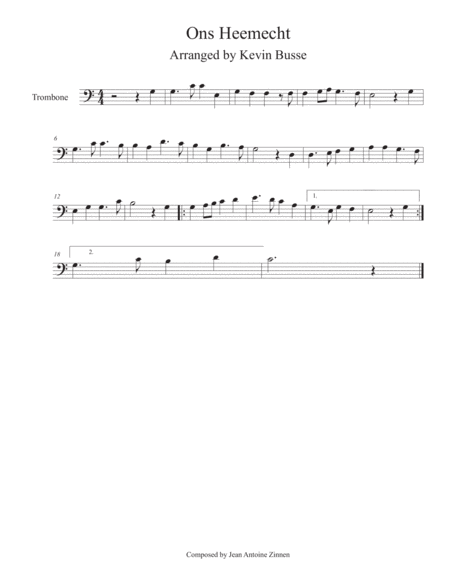 Ons Heemecht Trombone Sheet Music