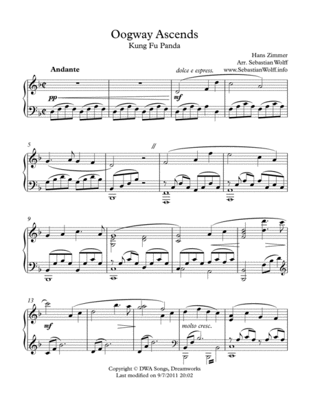 Oogway Ascends From Kung Fu Panda Piano Solo Arrangement Sheet Music