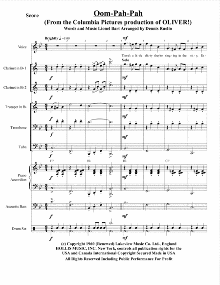 Free Sheet Music Oom Pah Pah From The Broadway Musical Oliver German Band With Opt Vocal Oktoberfest Intermediate