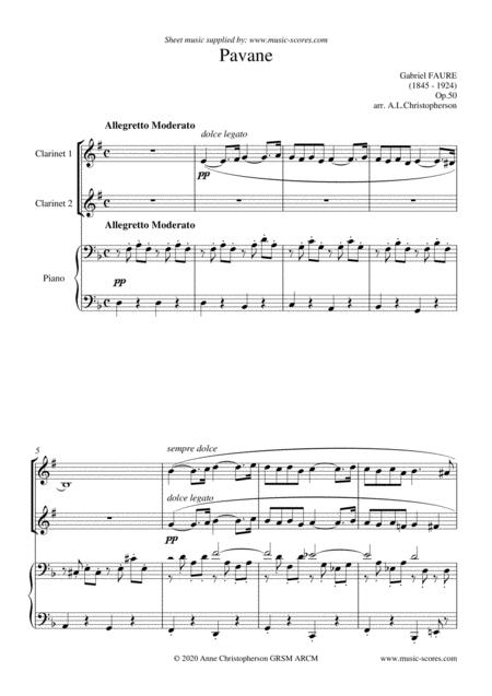 Op 50 Pavane 2 Clarinets And Piano Sheet Music