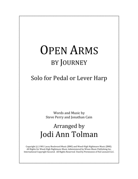 Open Arms By Journey Harp Solo Sheet Music