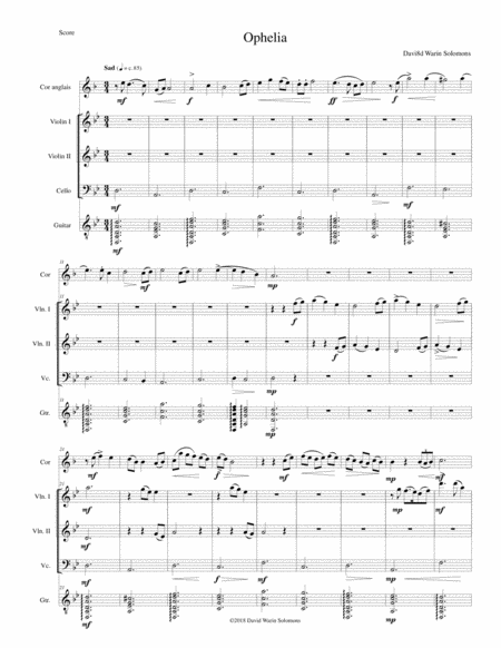 Ophelia For Cor Anglais 2 Violins Cello And Guitar Sheet Music