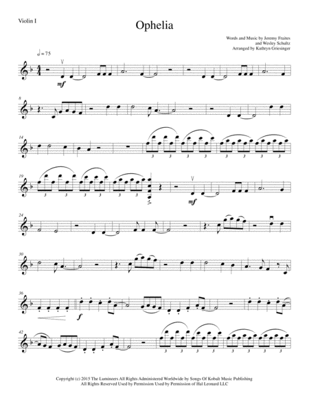 Free Sheet Music Ophelia String Quartet