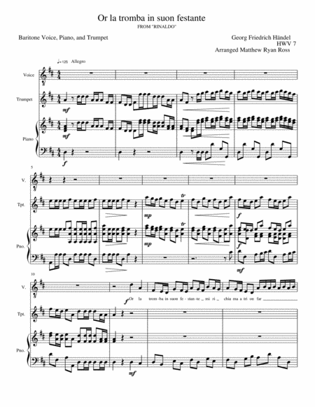 Free Sheet Music Or La Tromba In Suon Festante From Handels Rinaldo