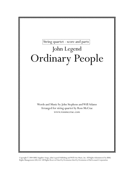 Ordinary People String Quartet Sheet Music