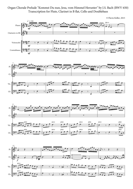 Free Sheet Music Organ Chorale Prelude Kommst Du Nun By Js Bach Transcription For Chamber Instruments